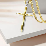 Maxbell Simple Cross Pendant Necklace Stainless Steel Stylish Birthday Men Gold Silver