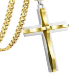 Maxbell Simple Cross Pendant Necklace Stainless Steel Stylish Birthday Men Gold Silver