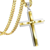 Maxbell Simple Cross Pendant Necklace Stainless Steel Stylish Birthday Men Gold Silver