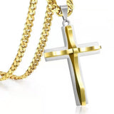 Maxbell Simple Cross Pendant Necklace Stainless Steel Stylish Birthday Men Gold Silver