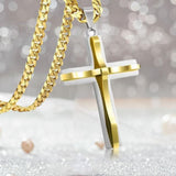 Maxbell Simple Cross Pendant Necklace Stainless Steel Stylish Birthday Men Gold Silver