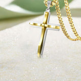 Maxbell Simple Cross Pendant Necklace Stainless Steel Stylish Birthday Men Gold Silver