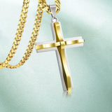 Maxbell Simple Cross Pendant Necklace Stainless Steel Stylish Birthday Men Gold Silver