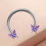 Maxbell Butterfly Eyebrow Lip Retainer Body Piercing Earring Nostril Jewelry Purple