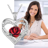 Maxbell Love Heart Rose Pendant Necklace for Mom Daughter Exquisite Silver