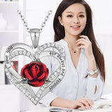 Maxbell Love Heart Rose Pendant Necklace for Mom Daughter Exquisite Silver