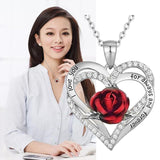 Maxbell Love Heart Rose Pendant Necklace for Mom Daughter Exquisite Silver