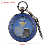 Maxbell Quartz Pocket Watch Musical Movement Retro for Graduation Son Blue Elephant