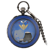 Maxbell Quartz Pocket Watch Musical Movement Retro for Graduation Son Blue Elephant