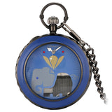 Maxbell Quartz Pocket Watch Musical Movement Retro for Graduation Son Blue Elephant