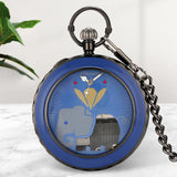 Maxbell Quartz Pocket Watch Musical Movement Retro for Graduation Son Blue Elephant