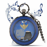 Maxbell Quartz Pocket Watch Musical Movement Retro for Graduation Son Blue Elephant