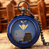 Maxbell Quartz Pocket Watch Musical Movement Retro for Graduation Son Blue Elephant