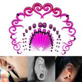 Maxbell 54Pieces Acrylic Ear Stretching Kit 14G-00G Expander Kit Spiral Tunnels Purple