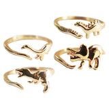 Maxbell 4Pcs Punk Dinosaur Opening Ring Gold Color for Women Men Halloween Gifts