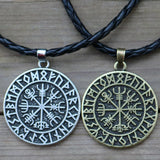 Maxbell Steel Nordic Viking Shield Pendant Necklace Men Gift silver leather