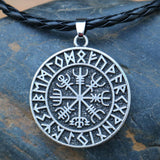 Maxbell Steel Nordic Viking Shield Pendant Necklace Men Gift silver leather