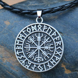 Maxbell Steel Nordic Viking Shield Pendant Necklace Men Gift silver leather