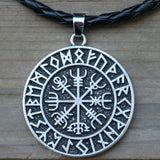 Maxbell Steel Nordic Viking Shield Pendant Necklace Men Gift silver leather