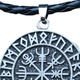 Maxbell Steel Nordic Viking Shield Pendant Necklace Men Gift silver leather