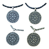 Maxbell Steel Nordic Viking Shield Pendant Necklace Men Gift silver leather