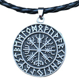Maxbell Steel Nordic Viking Shield Pendant Necklace Men Gift silver leather