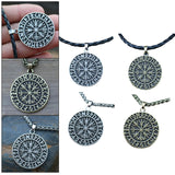 Maxbell Steel Nordic Viking Shield Pendant Necklace Men Gift silver leather