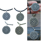 Maxbell Steel Nordic Viking Shield Pendant Necklace Men Gift silver leather