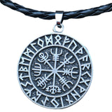 Maxbell Steel Nordic Viking Shield Pendant Necklace Men Gift silver leather