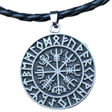 Maxbell Steel Nordic Viking Shield Pendant Necklace Men Gift silver leather