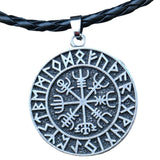Maxbell Steel Nordic Viking Shield Pendant Necklace Men Gift silver leather