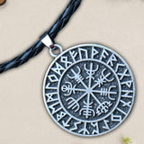 Maxbell Steel Nordic Viking Shield Pendant Necklace Men Gift silver leather