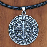 Maxbell Steel Nordic Viking Shield Pendant Necklace Men Gift silver leather