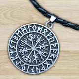Maxbell Steel Nordic Viking Shield Pendant Necklace Men Gift silver leather