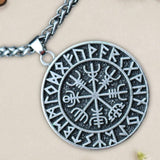 Maxbell Steel Nordic Viking Shield Pendant Necklace Men Gift silver metal chain