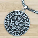 Maxbell Steel Nordic Viking Shield Pendant Necklace Men Gift silver metal chain
