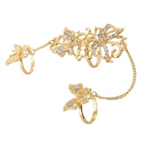 Maxbell Women Double Finger Rings Joint Ring Hollow Design Fashion Alloy with Chain