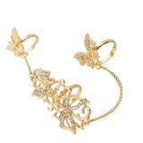 Maxbell Women Double Finger Rings Joint Ring Hollow Design Fashion Alloy with Chain