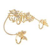 Maxbell Women Double Finger Rings Joint Ring Hollow Design Fashion Alloy with Chain