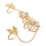 Maxbell Women Double Finger Rings Joint Ring Hollow Design Fashion Alloy with Chain