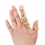 Maxbell Women Double Finger Rings Joint Ring Hollow Design Fashion Alloy with Chain