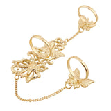 Maxbell Women Double Finger Rings Joint Ring Hollow Design Fashion Alloy with Chain