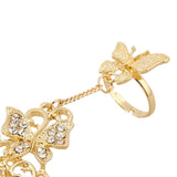 Maxbell Women Double Finger Rings Joint Ring Hollow Design Fashion Alloy with Chain