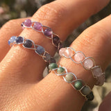 Maxbell Wrapped Beaded Ring Copper Wrapped Sets Finger Rings for Women Girls Beach green