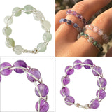 Maxbell Wrapped Beaded Ring Copper Wrapped Sets Finger Rings for Women Girls Beach green