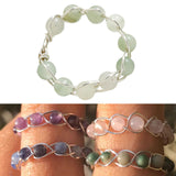 Maxbell Wrapped Beaded Ring Copper Wrapped Sets Finger Rings for Women Girls Beach green