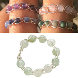 Maxbell Wrapped Beaded Ring Copper Wrapped Sets Finger Rings for Women Girls Beach green