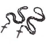 Maxbell Wooden Rosaries with Cross Pendant for Men Women Religious Jewelry Necklace