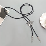 Maxbell Bolo Tie with Hand Braided Lanyard Fashionable Rope Length 100cm Silver