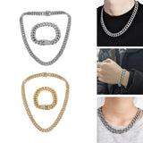 Maxbell Punk Cuban Chain for Men Necklace Bracelet Jewelry Pendant Gift Silver